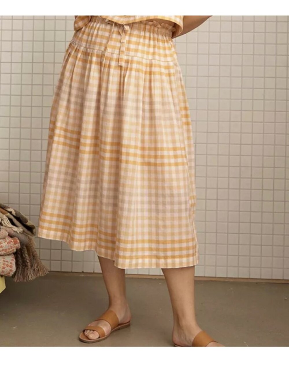 MADEWELL Tie-Front Paperbag Midi Gingham Skirt NWT Size XS